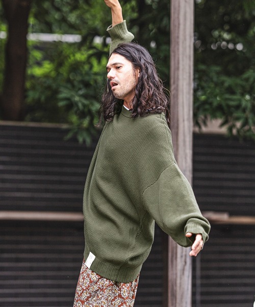 CAMBIO(カンビオ)の「mn2422-Soft Honeycomb Waffle Cotton Knit Pullover プルオーバー(ニット/セーター・メンズ・カーキ/グレー/ブラック・M/L)」の12枚目の写真