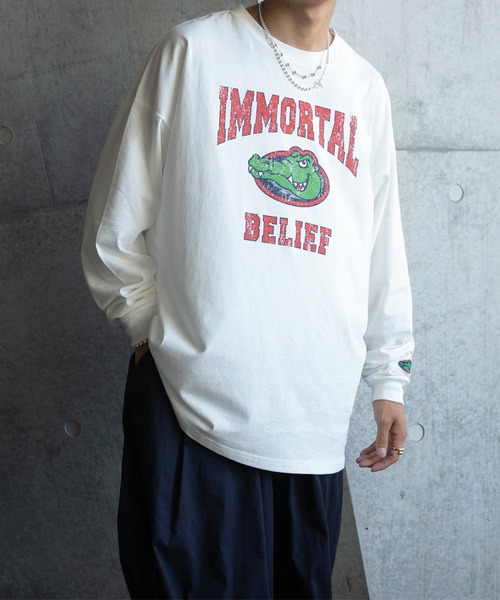 kutir（クティール）の「ワニ・カレッジロゴロンT（Tシャツ/カットソー・メンズ・チャコールグレー/ブラック/オフホワイト/グリーン・MEDIUM/LARGE）」の9枚目の写真