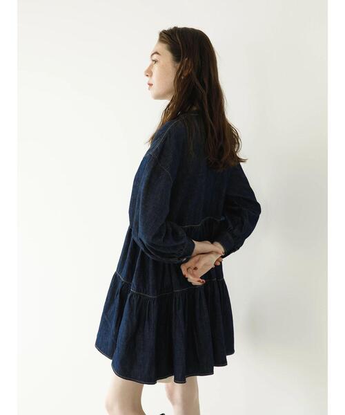 koe（コエ）の「デニムティアードワンピース（チュニック・レディース・インディゴブルー/ライトインディゴブルー・FREE）」の6枚目の写真