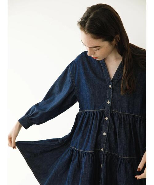 koe（コエ）の「デニムティアードワンピース（チュニック・レディース・インディゴブルー/ライトインディゴブルー・FREE）」の8枚目の写真