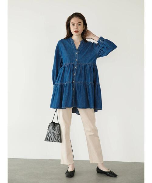koe（コエ）の「デニムティアードワンピース（チュニック・レディース・インディゴブルー/ライトインディゴブルー・FREE）」の12枚目の写真