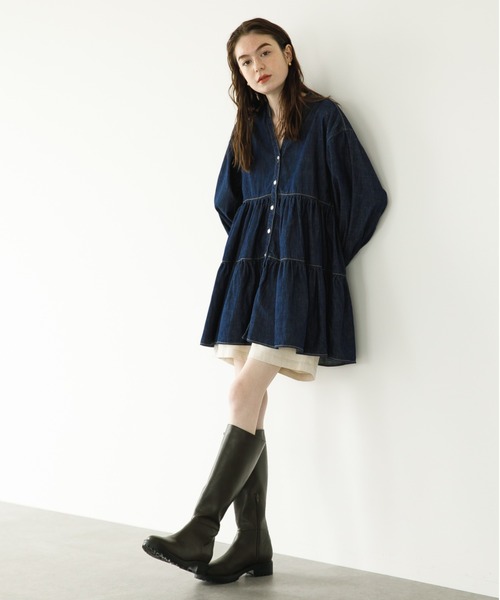 koe（コエ）の「デニムティアードワンピース（チュニック・レディース・インディゴブルー/ライトインディゴブルー・FREE）」の2枚目の写真