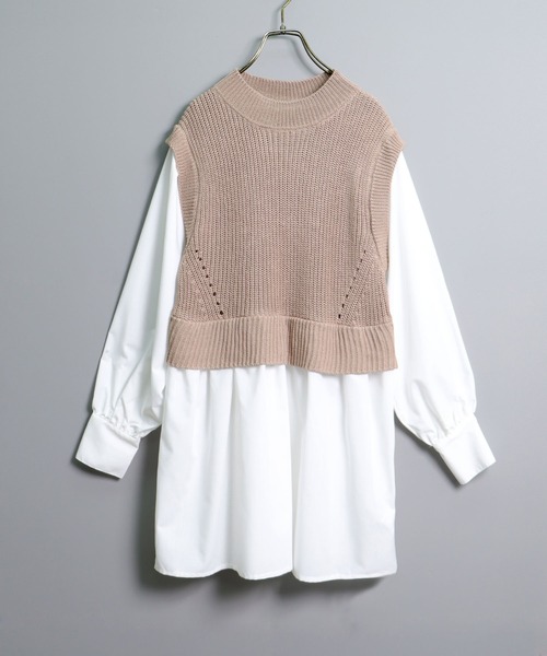 HER CLOSET(ハークローゼット)の「【TwentyThree】ニットベストドッキングシャツ(ベスト・レディース・ブラック/グレー/ダークベージュ/ブルーパープル・FREE)」の5枚目の写真