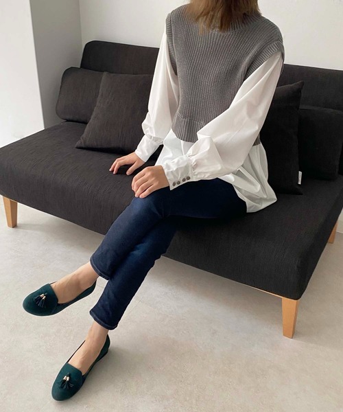 HER CLOSET(ハークローゼット)の「【TwentyThree】ニットベストドッキングシャツ(ベスト・レディース・ブラック/グレー/ダークベージュ/ブルーパープル・FREE)」の20枚目の写真