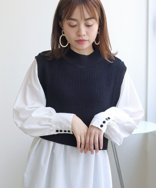 HER CLOSET(ハークローゼット)の「【TwentyThree】ニットベストドッキングシャツ(ベスト・レディース・ブラック/グレー/ダークベージュ/ブルーパープル・FREE)」の17枚目の写真