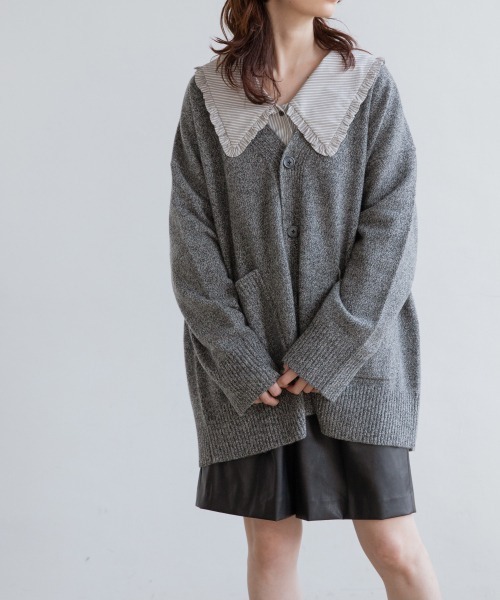 yuw（ユウ）の「UNSEX BIG V CARDIGAN　217974（カーディガン/ボレロ・レディース・ブラック/グレー/グリーン/レッド/ダークブラウン・FREE）」の22枚目の写真