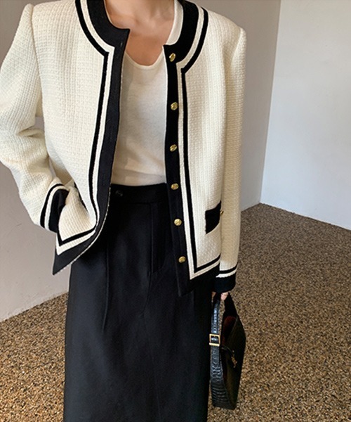 Fano Studios】Double color piping tweed jacket FQ21W051 