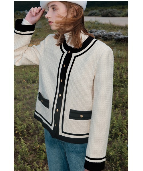 Fano Studios（ファノ ストゥディオズ）の「【Fano Studios】Double color piping tweed jacket FQ21W051（ノーカラージャケット・レディース・アイボリー・S/M/L）」の3枚目の写真