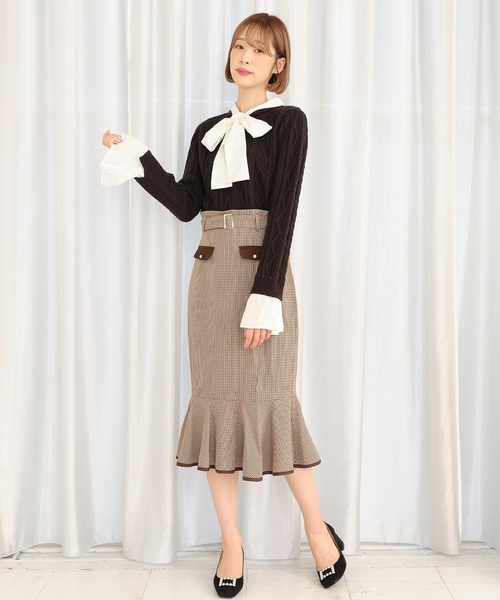 TITTY&CO.（ティティーアンドコー）の「チェックマーメイドスカート（スカート・レディース・ブラック/ブラウン/ベージュ・SMALL/MEDIUM）」の7枚目の写真