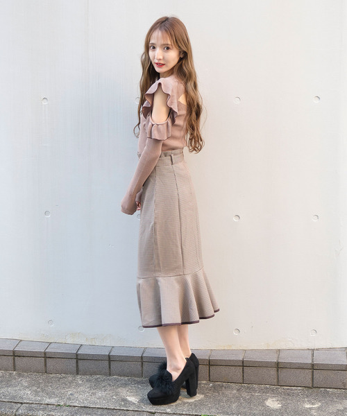 TITTY&CO.（ティティーアンドコー）の「チェックマーメイドスカート（スカート・レディース・ブラック/ブラウン/ベージュ・SMALL/MEDIUM）」の13枚目の写真