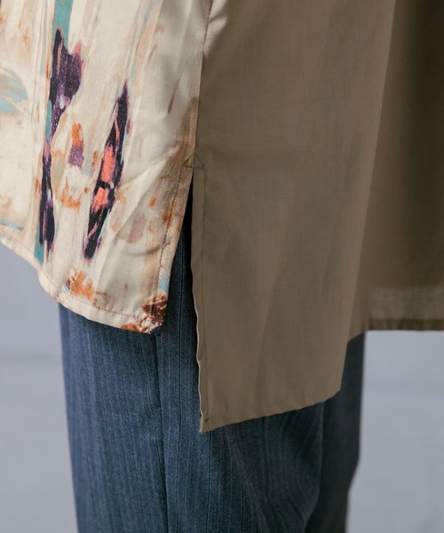 n'OrLABEL（ノアールレーベル）の「『アート柄アシメロングシャツ』（シャツ/ブラウス・レディース・ベージュ/グレー・1/2）」の5枚目の写真