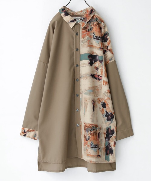 n'OrLABEL（ノアールレーベル）の「『アート柄アシメロングシャツ』（シャツ/ブラウス・レディース・ベージュ/グレー・1/2）」の10枚目の写真