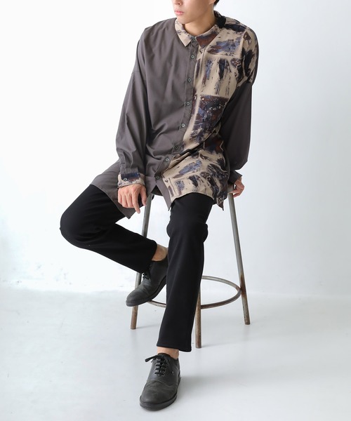 n'OrLABEL（ノアールレーベル）の「『アート柄アシメロングシャツ』（シャツ/ブラウス・レディース・ベージュ/グレー・1/2）」の12枚目の写真