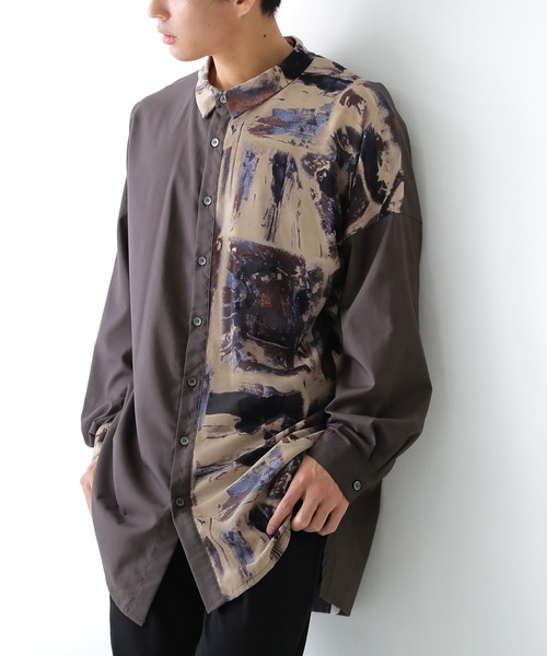 n'OrLABEL（ノアールレーベル）の「『アート柄アシメロングシャツ』（シャツ/ブラウス・レディース・ベージュ/グレー・1/2）」の16枚目の写真