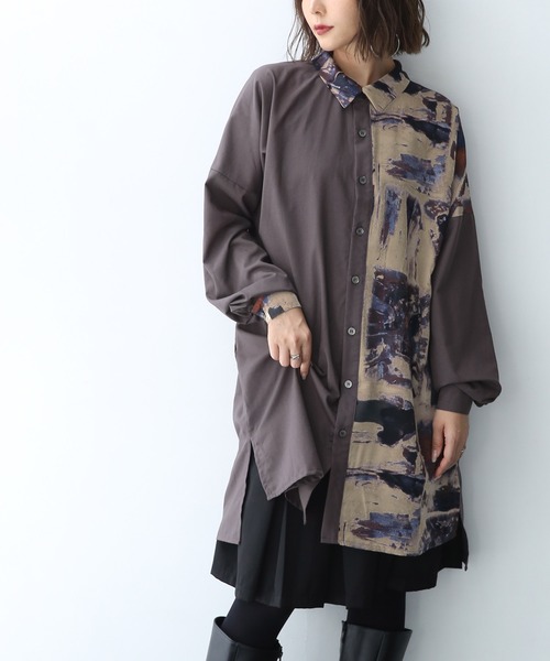 n'OrLABEL（ノアールレーベル）の「『アート柄アシメロングシャツ』（シャツ/ブラウス・レディース・ベージュ/グレー・1/2）」の18枚目の写真