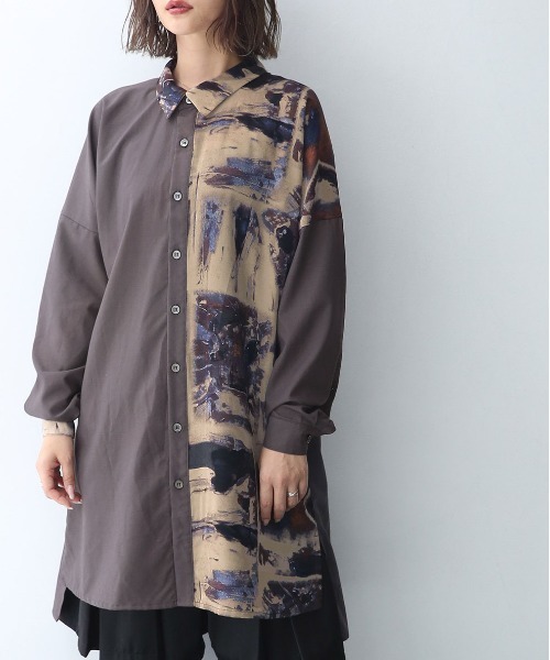 n'OrLABEL（ノアールレーベル）の「『アート柄アシメロングシャツ』（シャツ/ブラウス・レディース・ベージュ/グレー・1/2）」の17枚目の写真