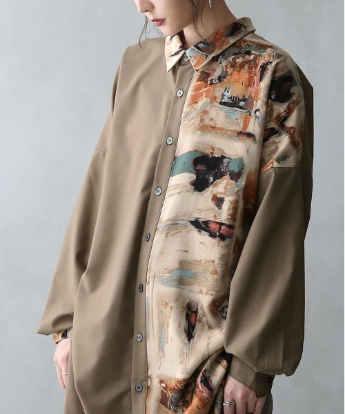 n'OrLABEL（ノアールレーベル）の「『アート柄アシメロングシャツ』（シャツ/ブラウス・レディース・ベージュ/グレー・1/2）」の19枚目の写真