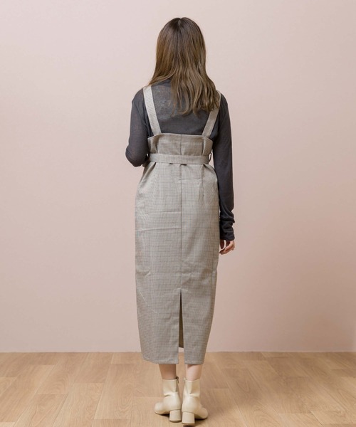 flower（フラワー）の「チェックエプロンワンピース（ワンピース・レディース・グレー/ベージュ・FREE）」の4枚目の写真