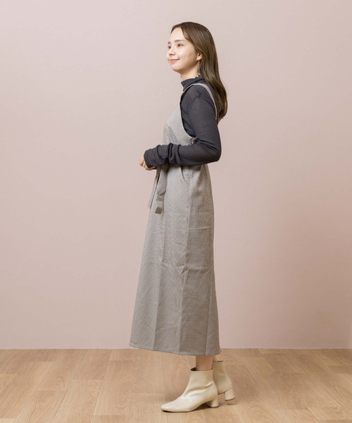 flower（フラワー）の「チェックエプロンワンピース（ワンピース・レディース・グレー/ベージュ・FREE）」の6枚目の写真