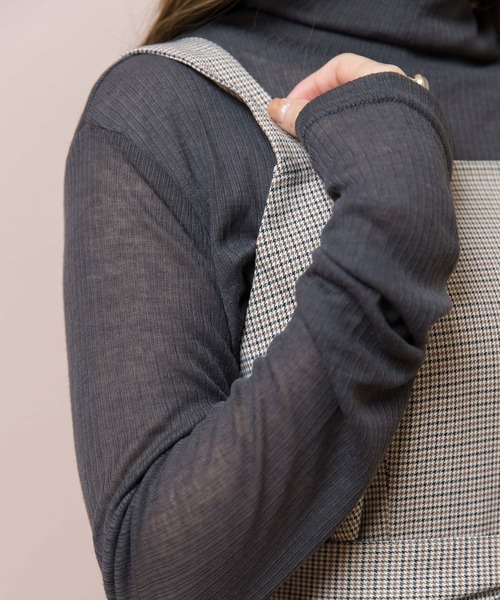 flower（フラワー）の「チェックエプロンワンピース（ワンピース・レディース・グレー/ベージュ・FREE）」の7枚目の写真