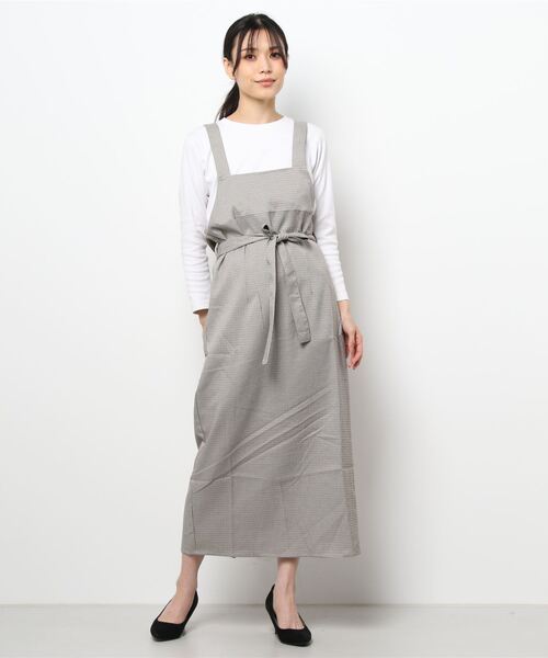 flower（フラワー）の「チェックエプロンワンピース（ワンピース・レディース・グレー/ベージュ・FREE）」の5枚目の写真