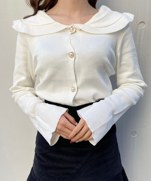 titty＆Co. PETIT（ティティアンドコープティ）の「【titty&Co.PETIT】SSフリルカラーニットカーデトップス（ニット/セーター・レディース・ホワイト/ピンク/ブラック・FREE）」の5枚目の写真