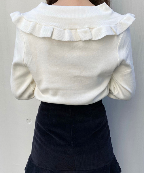 titty＆Co. PETIT（ティティアンドコープティ）の「【titty&Co.PETIT】SSフリルカラーニットカーデトップス（ニット/セーター・レディース・ホワイト/ピンク/ブラック・FREE）」の7枚目の写真