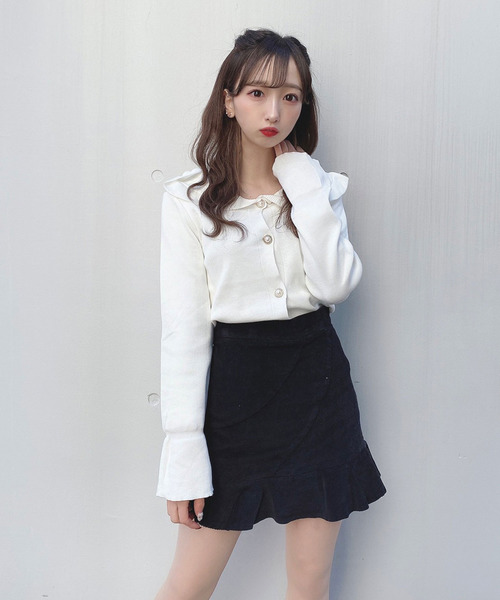 titty＆Co. PETIT（ティティアンドコープティ）の「【titty&Co.PETIT】SSフリルカラーニットカーデトップス（ニット/セーター・レディース・ホワイト/ピンク/ブラック・FREE）」の6枚目の写真