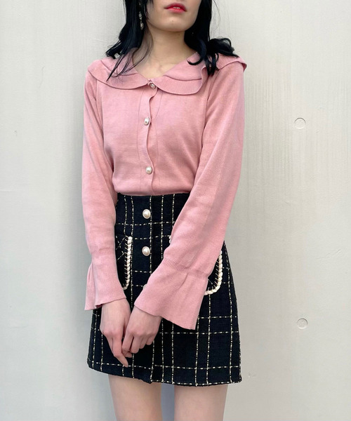 titty＆Co. PETIT（ティティアンドコープティ）の「【titty&Co.PETIT】SSフリルカラーニットカーデトップス（ニット/セーター・レディース・ホワイト/ピンク/ブラック・FREE）」の4枚目の写真