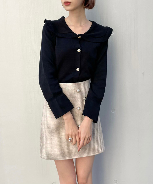 titty＆Co. PETIT（ティティアンドコープティ）の「【titty&Co.PETIT】SSフリルカラーニットカーデトップス（ニット/セーター・レディース・ホワイト/ピンク/ブラック・FREE）」の8枚目の写真