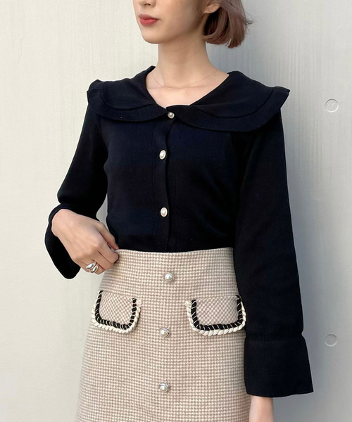 titty＆Co. PETIT（ティティアンドコープティ）の「【titty&Co.PETIT】SSフリルカラーニットカーデトップス（ニット/セーター・レディース・ホワイト/ピンク/ブラック・FREE）」の11枚目の写真