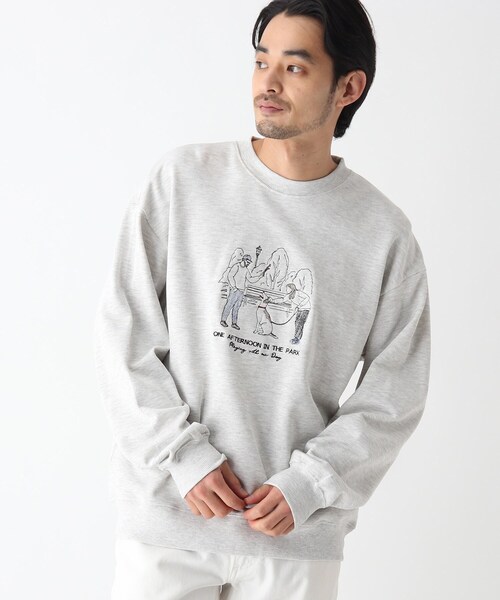 BASECONTROL（ベースコントロール）の「◆Quash　刺繍デザイン 裏毛クルーネックスウェット（スウェット・メンズ・アイボリー/グリーン/ライトブルー/アイボリー系/ベージュ系/ネイビー系・02/03）」の3枚目の写真