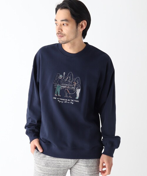 BASECONTROL（ベースコントロール）の「◆Quash　刺繍デザイン 裏毛クルーネックスウェット（スウェット・メンズ・アイボリー/グリーン/ライトブルー/アイボリー系/ベージュ系/ネイビー系・02/03）」の6枚目の写真