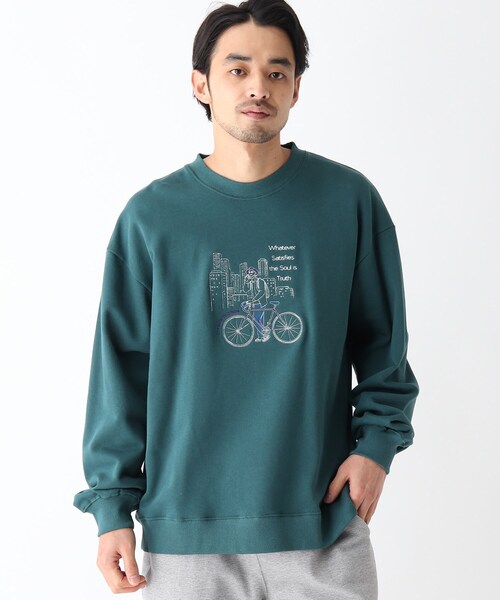 BASECONTROL（ベースコントロール）の「◆Quash　刺繍デザイン 裏毛クルーネックスウェット（スウェット・メンズ・アイボリー/グリーン/ライトブルー/アイボリー系/ベージュ系/ネイビー系・02/03）」の4枚目の写真