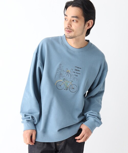 BASECONTROL（ベースコントロール）の「◆Quash　刺繍デザイン 裏毛クルーネックスウェット（スウェット・メンズ・アイボリー/グリーン/ライトブルー/アイボリー系/ベージュ系/ネイビー系・02/03）」の5枚目の写真