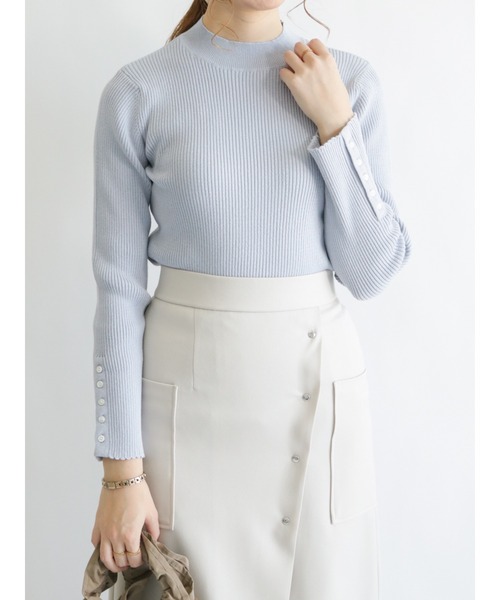 Te chichi（テチチ）の「袖口ボタンスリットリブニット（ニット/セーター・レディース・ブラック/ベージュ/グレー/オフホワイト・ﾌﾘ-）」の4枚目の写真