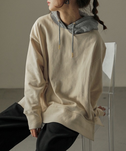 セール サイドスリット裏起毛配色フードパーカー パーカー Fashion Letter ファッションレター のファッション通販 Zozotown