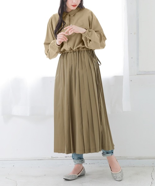 osharewalker（オシャレウォーカー）の「【廃盤】『ウエスト切替プリーツワンピース』（ワンピース・レディース・ブラック/ベージュ/グリーン・FREE）」の22枚目の写真