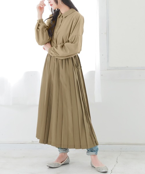 osharewalker（オシャレウォーカー）の「【廃盤】『ウエスト切替プリーツワンピース』（ワンピース・レディース・ブラック/ベージュ/グリーン・FREE）」の5枚目の写真