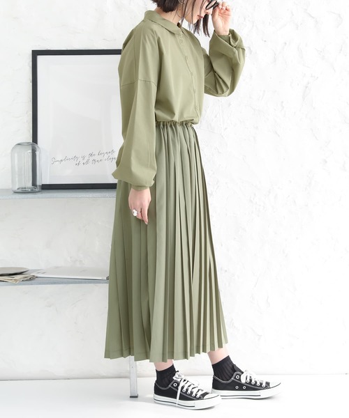 osharewalker（オシャレウォーカー）の「【廃盤】『ウエスト切替プリーツワンピース』（ワンピース・レディース・ブラック/ベージュ/グリーン・FREE）」の13枚目の写真