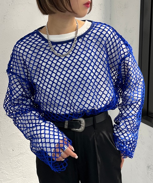 apres jour mignon（アプレジュールミニョン）の「メッシュトップス【ZOZOTOWN限定アイテム】（Tシャツ/カットソー・レディース・ブラック/オフホワイト/ピンク/ブルー・X-LARGE/フリー）」の3枚目の写真