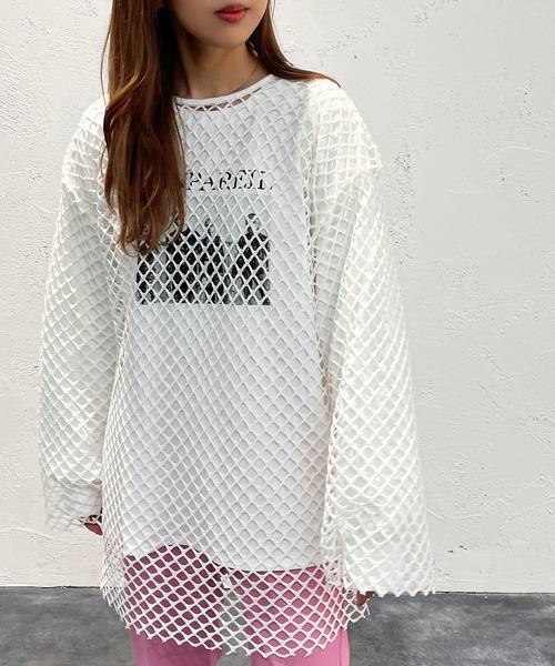 apres jour mignon（アプレジュールミニョン）の「メッシュトップス【ZOZOTOWN限定アイテム】（Tシャツ/カットソー・レディース・ブラック/オフホワイト/ピンク/ブルー・X-LARGE/フリー）」の5枚目の写真