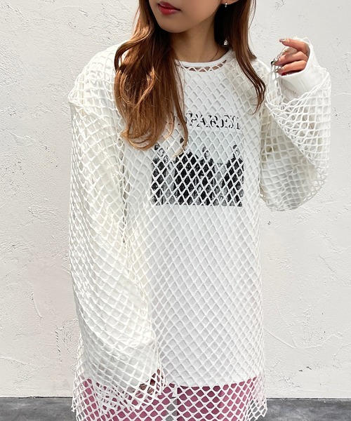 apres jour mignon（アプレジュールミニョン）の「メッシュトップス【ZOZOTOWN限定アイテム】（Tシャツ/カットソー・レディース・ブラック/オフホワイト/ピンク/ブルー・X-LARGE/フリー）」の6枚目の写真