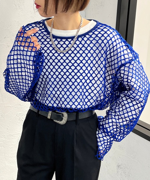 apres jour mignon（アプレジュールミニョン）の「メッシュトップス【ZOZOTOWN限定アイテム】（Tシャツ/カットソー・レディース・ブラック/オフホワイト/ピンク/ブルー・X-LARGE/フリー）」の19枚目の写真