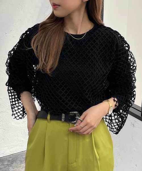 apres jour mignon（アプレジュールミニョン）の「メッシュトップス【ZOZOTOWN限定アイテム】（Tシャツ/カットソー・レディース・ブラック/オフホワイト/ピンク/ブルー・X-LARGE/フリー）」の13枚目の写真