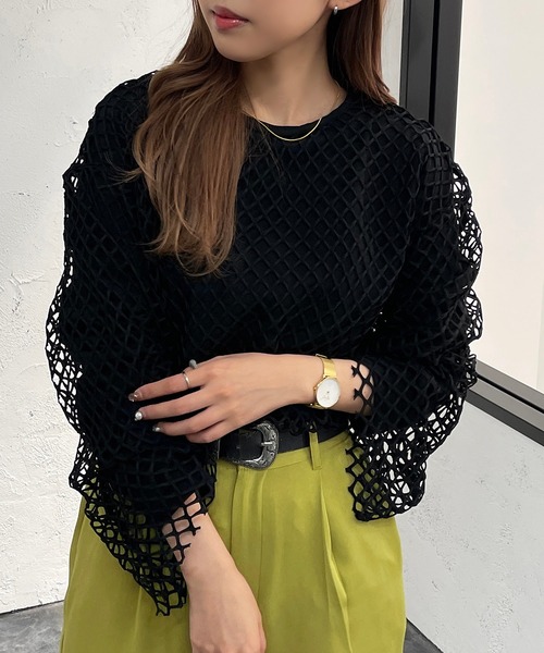 apres jour mignon（アプレジュールミニョン）の「メッシュトップス【ZOZOTOWN限定アイテム】（Tシャツ/カットソー・レディース・ブラック/オフホワイト/ピンク/ブルー・X-LARGE/フリー）」の14枚目の写真
