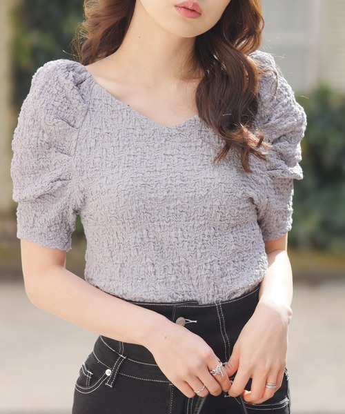 LIPSERVICE(リップサービス)の「ホイップカットトップス(Tシャツ/カットソー・レディース・ブルー/アイボリー/モカ/イエロー×グリーン・FREE)」の4枚目の写真