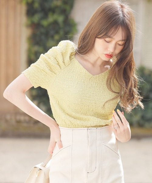 LIPSERVICE(リップサービス)の「ホイップカットトップス(Tシャツ/カットソー・レディース・ブルー/アイボリー/モカ/イエロー×グリーン・FREE)」の10枚目の写真