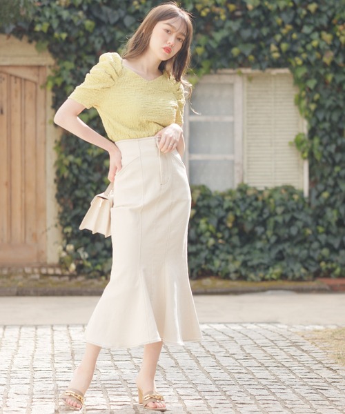 LIPSERVICE(リップサービス)の「ホイップカットトップス(Tシャツ/カットソー・レディース・ブルー/アイボリー/モカ/イエロー×グリーン・FREE)」の6枚目の写真