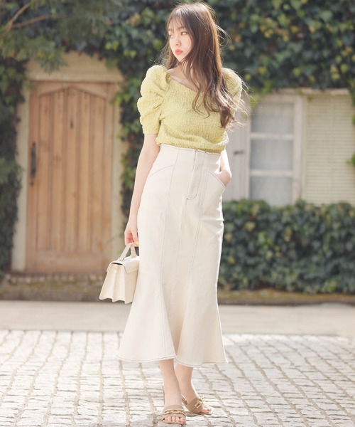 LIPSERVICE(リップサービス)の「ホイップカットトップス(Tシャツ/カットソー・レディース・ブルー/アイボリー/モカ/イエロー×グリーン・FREE)」の8枚目の写真